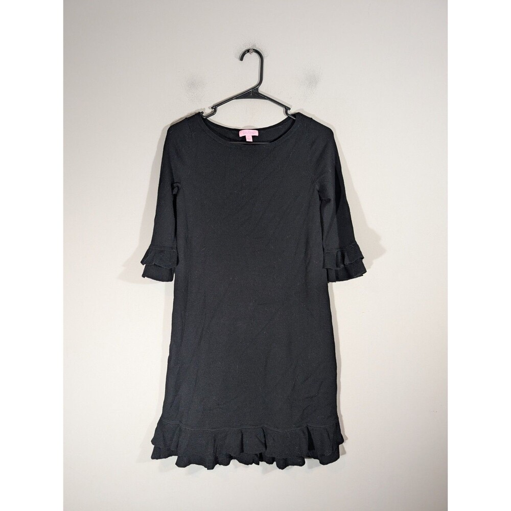 Lilly Pulitzer Womens Black 100% Merino Wool Ruffle Hem Dress Sz S Classic